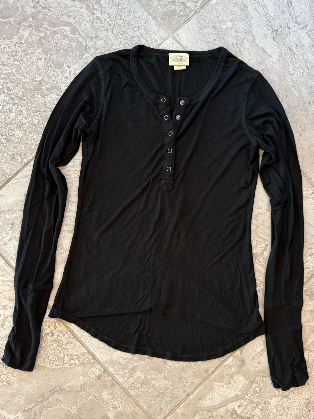 Black Long-Sleeve Henley Tee, Size XS